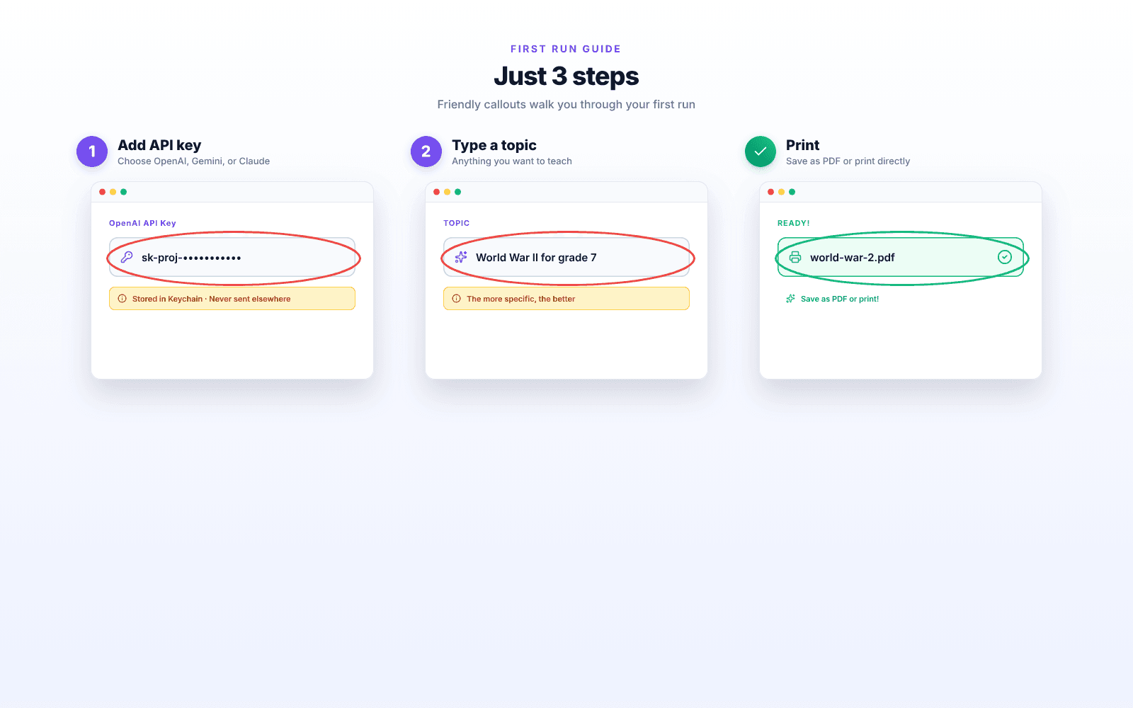LessonPrint onboarding - 3 steps to your first worksheet